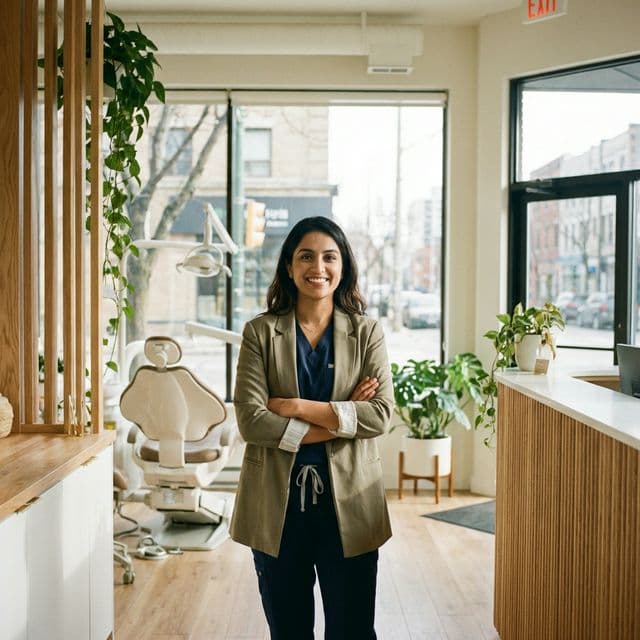 Business owner smiling while using Eve Financial multi-lender approval platform on tablet